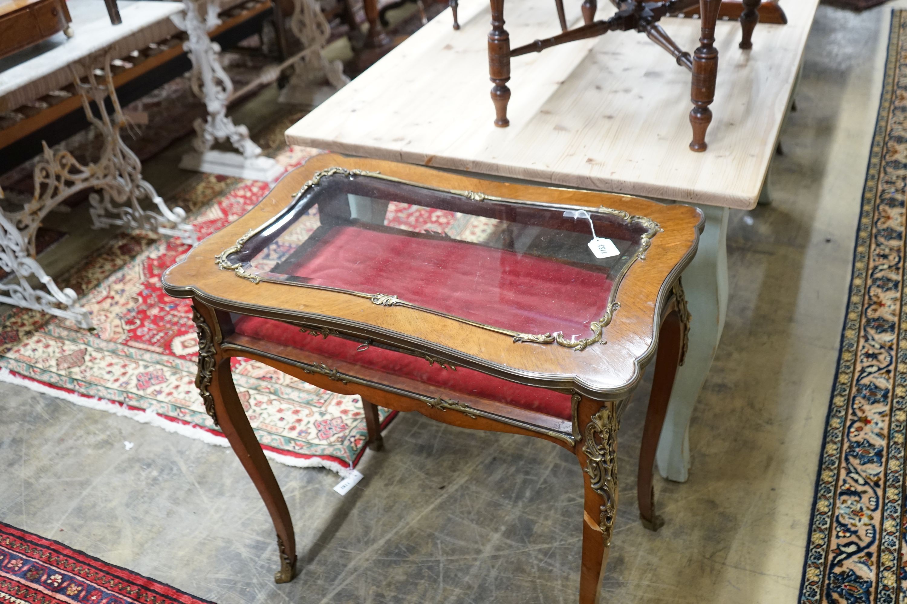 A reproduction gilt metal mounted kingwood vitrine, width 76cm, depth 48cm, height 76cm